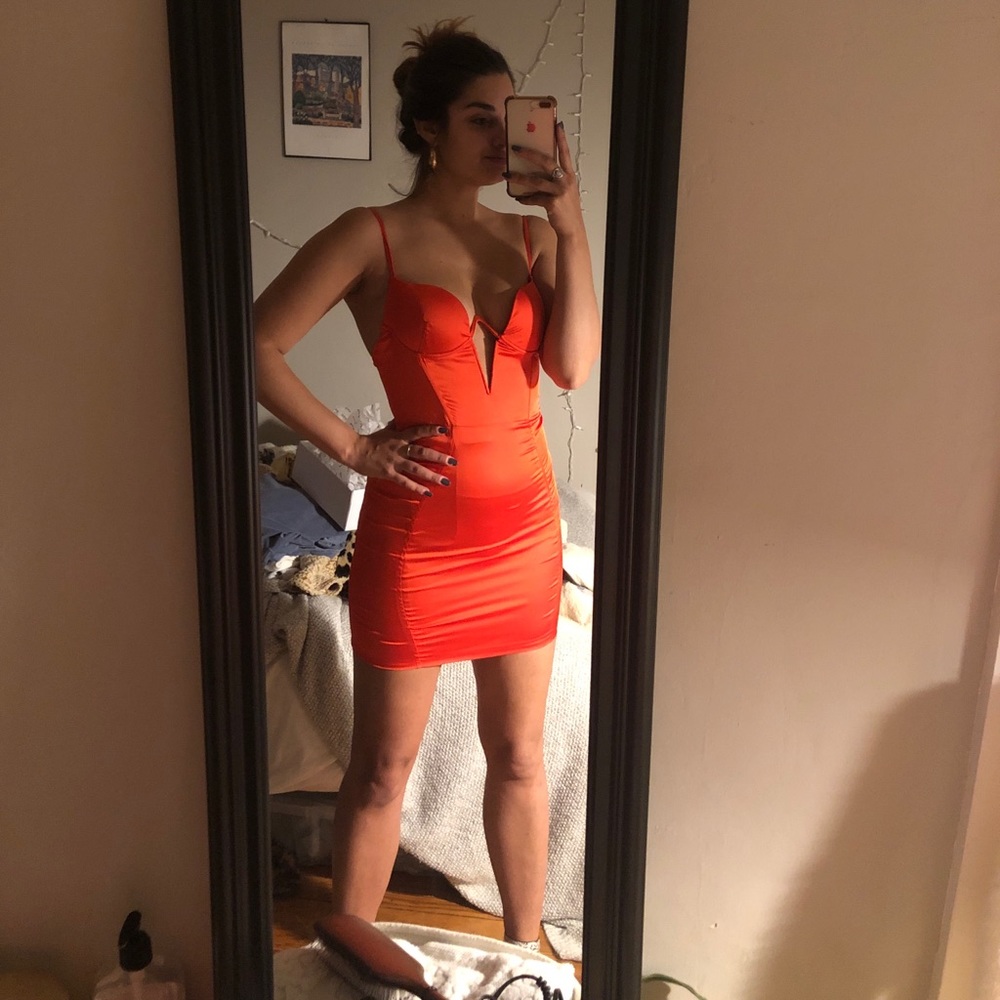 oh polly neon orange satin underwire dress